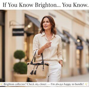 Brighton Straw Tote Shoulder Bag Black Leather Tassel Heart Charm Summer